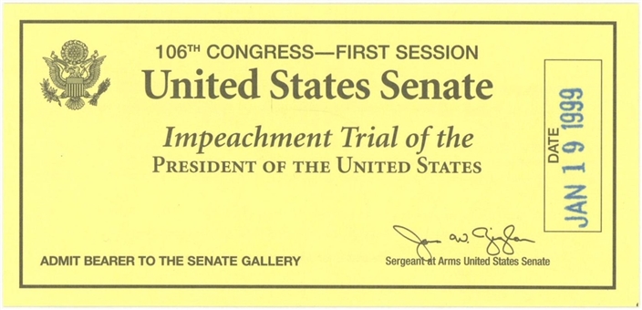 1999 Bill Clinton Impeachment Trial Ticket from 1/19/99